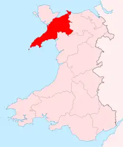 Caernarfonshire shown within Wales