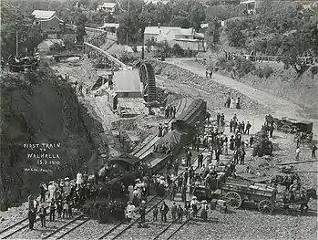 The first train to arrive at Walhalla 15 March 1910