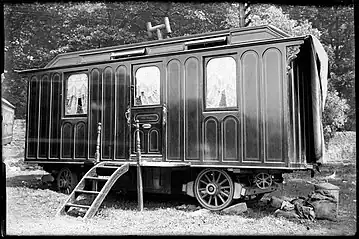 Elaborate caravan built by Howcroft of West Hartlepool for an English showman, first half of the 20th century.