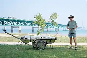 A walking cart, used for long-distance travel, seen at Michigan's Mackinac Bridge