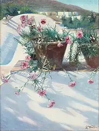 Southern Village with Carnations in a Pot