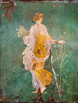 Mural using green earth pigments of the goddess Flora, in Villa di Arianna, Stabia South Italy. using green earth pigments