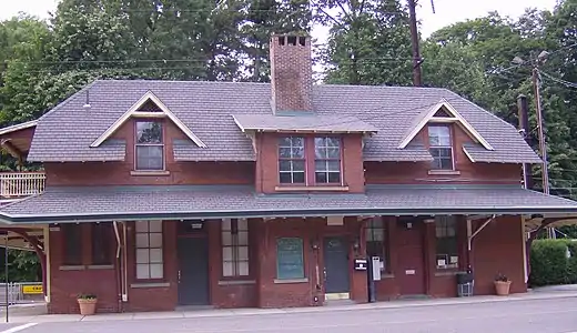 Wallingford Station, Wallingford, Pennsylvania (c. 1880). Horace Howard Furness's country house, Lindenshade, stood on the hill behind the station.