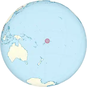 Map of globe focused on the Pacific Ocean, with a red circle showing where Wallis and Futuna is located