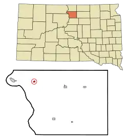Location in Walworth County and the state of South Dakota