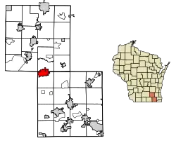 Location of Whitewater in Walworth County and Jefferson County, Wisconsin.