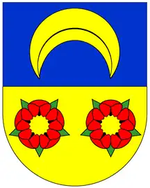 Coat of arms of the Neuamt bailiwick of Zürich (16th century).   Its reversed crescent was taken up in the 20th-century municipal coats of arms of Niederglatt, Neerach  and Stadel (canton of Zürich).
