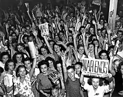 Citizens and workers of Oak Ridge, Tennessee celebrate V-J Day on August 14, 1945