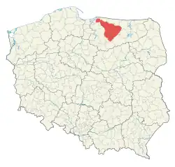 Location of Varmia (shown in red) on the map of Poland