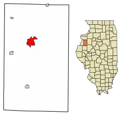 Location of Monmouth in Warren County, Illinois.