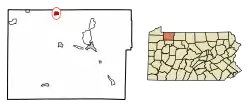 Location of Sugar Grove in Warren County, Pennsylvania.