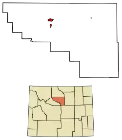 Location of Worland in Washakie County, Wyoming.