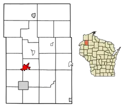 Location of Spooner in Washburn County, Wisconsin.