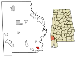 Location of Malcolm in Washington County, Alabama.