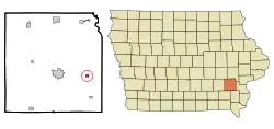 Location of Ainsworth in Washington County and in Iowa