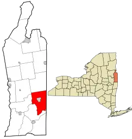Location of Salem in Washington County (left) and of Washington County in New York state (right)