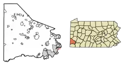Location of Roscoe in Washington County, Pennsylvania.
