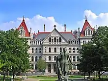 A statue of George Washington northwest of the capitol