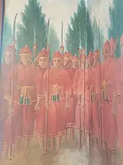 Siamese infantry during Naresuan's reign, depicted in a mural painting in the wihan of Wat Suwannaram