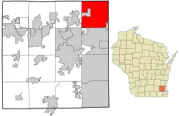 Location of Menomonee Falls in Waukesha County, Wisconsin.