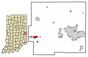 Location of Cambridge City in Wayne County, Indiana.