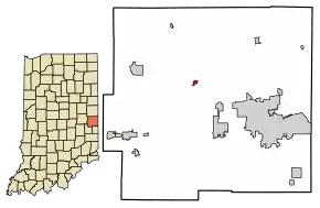 Location of Greens Fork in Wayne County, Indiana.