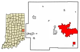 Location of Richmond in Wayne County, Indiana.