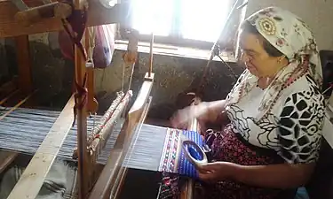 Weaving an ornamental woolen apron in Bulgaria