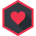 The WebTorrent logo is a red heart over a dark grey background with a red border hexagon.