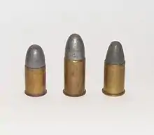 From left to right: .450 Adams, .455 Webley Mk I, .455 Webley Mk II cartridges