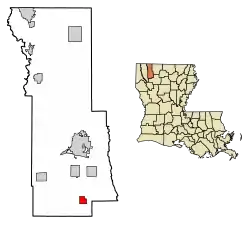 Location of Heflin in Webster Parish, Louisiana.