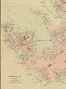 Old map of Weddell Island featuring Weddell Point