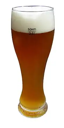 A weizen glass, used to serve wheat beer