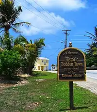 Welcome sign at entrance to Bodden Town, Grand Cayman