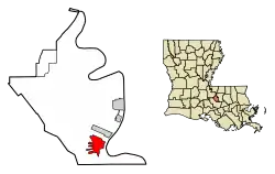 Location of Addis in West Baton Rouge Parish, Louisiana.