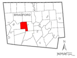 Map of Bradford County with West Burlington Township highlighted