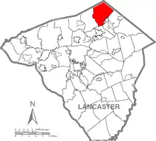 Map of Lancaster County, Pennsylvania highlighting West Cocalico Township