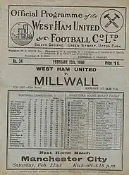 Programme from a Fifth round FA Cup game between the teams on 15 February 1930