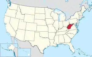 Map of the United States with West Virginia highlighted