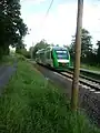 Alstom Coradia LINT 27 railcar of Vectus running on the Upper Westerwald Railway to Michelbach