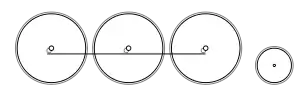Diagram of three large driving wheels joined by a coupling rod, and one small trailing wheel
