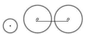 Diagram of one small leading wheel, and two large driving wheels joined together with a coupling rod