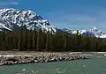 Whirlpool Mountain (left) and Mount Edith Cavell (right) seen with Athabasca River