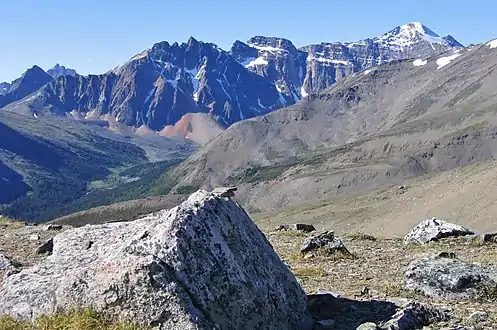 Terminal Mountain (left) and Manx Peak (upper right) seen from The Whistlers