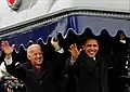 President-elect Obama with Vice President-elect Joe Biden during their 2009 celebratory pre-inauguration whistle-stop tour