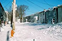 Snow from White Juan covers the 2300 block of Maynard Street in Halifax making passing impossible.