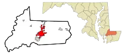 Location in Wicomico County in the state of Maryland, USA.