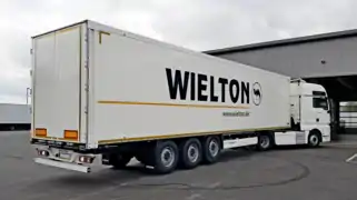 Box semi-trailer made of polyurethane panels.