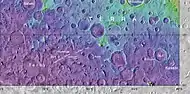 MOLA map showing Terby Crater and nearby craters. Colors indicate elevations.