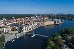 Industrial buildings over the Spree river